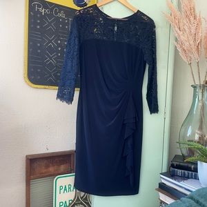 Joseph RibKoff Dress, Lace,  Sleeves, Size 14, Blue